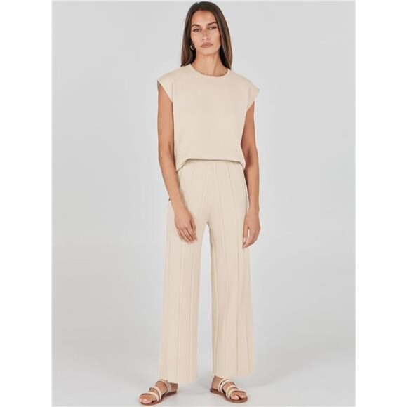 "Trendy Women’s 2-Piece Summer‎ Outfit: Sleeveless Knit Top & Lounge Pants" - Picture 2 of 7